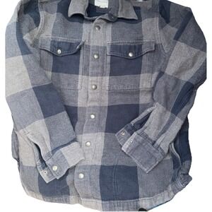 American Eagle Men's Snap Tall Large Flannel Shirt Blue Gray Plaid Camp Hunt Spr